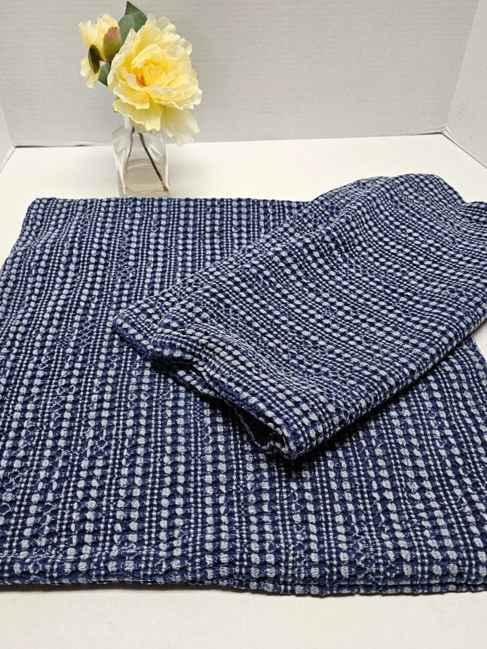 2 Pottery Barn Pillow Cover Throw Sofa Bed Blue Lumbar Weave 18 X18" Honeycomb